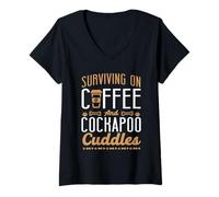 Womens Surviving On Coffee and Cockapoo Cuddles Dog Owner V-Neck T-Shirt