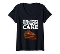 Womens Surviving on Sunshine and Chocolate Cake V-Neck T-Shirt