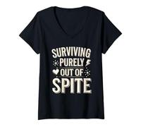 Womens Surviving Purely Out of Spite Funny Quote V-Neck T-Shirt