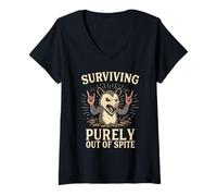 Womens Surviving Purely Out of Spite Possum Funny Opossum V-Neck T-Shirt