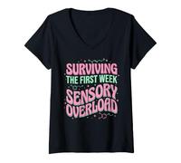 Women's Surviving The First Week Sensory Overload Back to School V-Neck T-Shirt