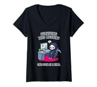 Women's Surviving This Meeting One Sigh At A Time Grim Reaper V-Neck T-Shirt