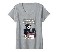 Women's Surviving This Meeting One Sigh At A Time Grim Reaper V-Neck T-Shirt