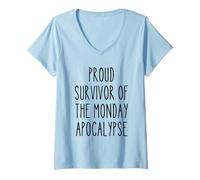 Womens Survivor Monday Apocalypse Work Week Office Secret Santa V-Neck T-Shirt