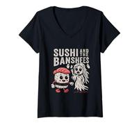 Womens Sushi and the Banshees - Funny Goth Punk Rock Food Parody V-Neck T-Shirt