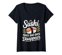Women's Sushi Makes Bad Days Disappear Funny Japanese Food Lover V-Neck T-Shirt