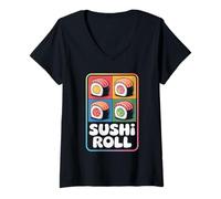 Womens Sushi Roll Pop Culture Japanese Aesthetic V-Neck T-Shirt