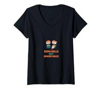 Womens Sushi Rolls Not Gender Roles Cute Equality Food Pun V-Neck T-Shirt