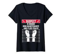 Womens Suspect is Bougie high maintence and Flies Coach Fun Woman V-Neck T-Shirt