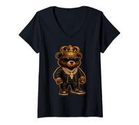 Womens Swagged Out 3D Bear - Royal Drip Edition V-Neck T-Shirt