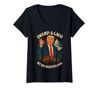 Women's Swamp A Lago My Big Beautiful Bog Trump Political Satire V-Neck T-Shirt