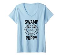 Women's Swamp Puppy Graphic Featuring Cute Alligator Head V-Neck T-Shirt