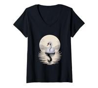 Women's Swan On Water with Reflection V-Neck T-Shirt