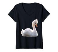 Womens Swan White Mute Swans Goose Duck Swan V-Neck T-Shirt