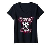 Womens Sweat is Just Fat Crying Funny Workout Gym Apparel V-Neck T-Shirt