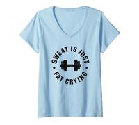 Womens Sweat is just fat crying V-Neck T-Shirt