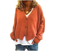 Womens Sweater Cardigan Jumper Oversize Plus Size Solid Colour Block Button-Down V-Neck Knitted Tops Loose Open-Front Knitwear(A Orange,M 12-14)