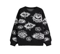 Women's Sweater Casual Chic Eye Pattern Crew Neck Sweater Soft Long Sleeve Women's Cozy Pullover for Everyday Wear (sweater2,L)