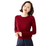 Women's Sweater O-Neck Cashmere Solid Pullovers Slim Bottoming Long Sleeve Casual Basic Sweater Burgundy