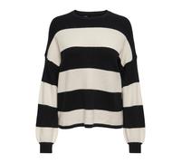 ONLY Women's Onlatia L/S Stripe KNT Noos Pullover Sweater, Black/Stripes:Whitecap Gray Melange, M