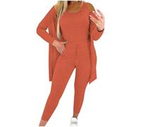 Womens Sweater Suits for Women UK 3 Pieces Sets Sleeveless Crewneck Tank Tops Long Sleeve Button Cardigan Elastic Waist Leggings with Pockets Ladies Casual Solid Color Outwear