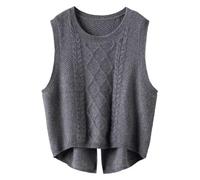 Women's Sweater Vest,Knitted Sleeveless Crew Neck Jumpers Tank Top,Solid Color Cable Knit Gilets Streetwear,Retro Knitwear Pullovers Sweatshirts Vintage,for Spring Autumn Winter Grey