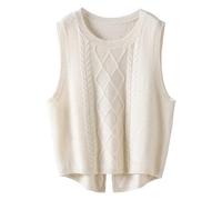 Women's Sweater Vest,Knitted Sleeveless Crew Neck Jumpers Tank Top,Solid Color Cable Knit Gilets Streetwear,Retro Knitwear Pullovers Sweatshirts Vintage,for Spring Autumn Winter White
