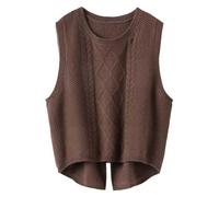 Women's Sweater Vest,Knitted Sleeveless Crew Neck Jumpers Tank Top,Solid Color Cable Knit Gilets Streetwear,Retro Knitwear Pullovers Sweatshirts Vintage,for Spring Autumn Winter Brown