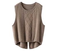 Women's Sweater Vest,Knitted Sleeveless Crew Neck Jumpers Tank Top,Solid Color Cable Knit Gilets Streetwear,Retro Knitwear Pullovers Sweatshirts Vintage,for Spring Autumn Winter Coffee