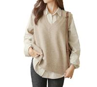 Womens Sweater Vest Sleeveless Pullover Jumpers Knitted V Neck Stylish Loose Knitwear Tank Tops for Modern Ladies Girls Women Knitted Sweater Vests Sleeveless Jumpers Cotton Tank Top Basic Knitwear
