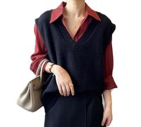 Womens Sweater Vest Sleeveless Pullover Jumpers Knitted V Neck Stylish Loose Knitwear Tank Tops for Modern Ladies Girls Women Knitted Sweater Vests Sleeveless Jumpers Cotton Tank Top Basic Knitwear