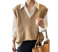 Womens Sweater Vest Sleeveless Pullover Jumpers Knitted V Neck Stylish Loose Knitwear Tank Tops for Modern Ladies Girls Women Knitted Sweater Vests Sleeveless Jumpers Cotton Tank Top Basic Knitwear