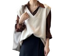 Womens Sweater Vest Sleeveless Pullover Jumpers Knitted V Neck Stylish Loose Knitwear Tank Tops for Modern Ladies Girls Women Knitted Sweater Vests Sleeveless Jumpers Cotton Tank Top Basic Knitwear
