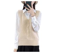 Women's Sweater Vest V-Neck Knitted Vest Jacquard Sweater Tank Top Loose Sleeveless Pullover Beige