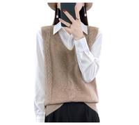 Women's Sweater Vest V-Neck Knitted Vest Jacquard Sweater Tank Top Loose Sleeveless Pullover Khaki