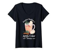 Women's Sweater Weather Apple Cider Autumn Cozy Fall V-Neck T-Shirt