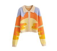 Women's Sweater Y2K Floral Print Sweater Knitted Cardigan Long Sleeve Loose Pullover Tops Preppy Style Winter Argyle Clothing (z15, M)