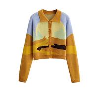 Women's Sweater Y2K Floral Print Sweater Knitted Cardigan Long Sleeve Loose Pullover Tops Preppy Style Winter Argyle Clothing (z18, M)