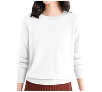 Women's Sweaters Cashmere Cardigan Casual Crewneck Lightweight Pullover Shirt Crew Neck Ladies Knitted Tops Classic Jumper Blouse White