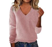 Womens Sweaters, Cashmere Jumpers Ladies, Autumn Winter Warm Knitted Sweaters V Neck Long Sleeved Solid Colour Pullover Tops Casual Loose Fit Sweatshirts Women's Fashion Clothes (Pink, M)