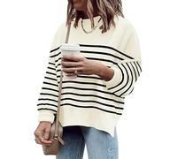 Womens Sweaters Fall 2026 Long Sleeve Knit Tops Striped Oversized Sweater, A Stripe Apricot, XL
