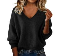 Womens Sweaters Jumpers for Women UK Solid Color Loose Womens Sweaters Out Off Shoulder Long Sleeve Tops Oversized Soft Ladies Winter Sweater Fashion Women's Jumper (Black #3, XL)
