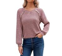 Womens Sweaters Knitted, Women`s Crewneck Jumper Cable Knit Long Sleeve Striped Crewneck Pullover Tunic Patchwork Tops Ladies Jumpers Crew Neck Cashmere Jumpers Sweaters Tops
