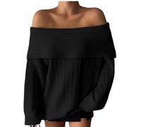 Womens Sweaters Off The Shoulder Jumper for Womens Plus Size Pullover Long Sleeve Tops Casual Loose Sweater Comfy Cozy Top Knitwear Oversized Y2k Clothes Soft Thick Autumn Winter Outdoor Black