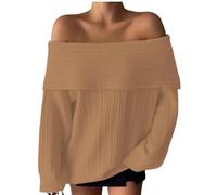 Womens Sweaters Off the Shoulder Jumper for Womens Plus Size Pullover Long Sleeve Tops Casual Loose Sweater Comfy Cozy Top Knitwear Oversized Y2k Clothes Soft Thick Autumn Winter Outdoor Khaki