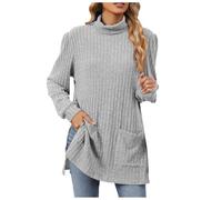 Womens Sweaters Plus Size, Women's Half Turtleneck Loose Fit Sweater Top with Long Sleeves and Side Split Pockets