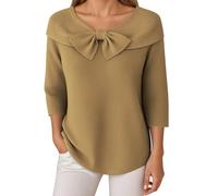 Womens Sweaters Plus Size, Women's Knit Bow Detail Solid Color Pullover Sweater Top Casual Comfortable Soft Warm