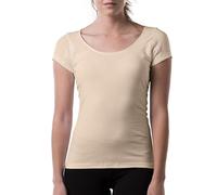 Women's Sweatproof Undershirt - Cotton Scoop Neck T-Shirt with Underarm Sweat Pads - Original Fit - Aluminum-Free Alternative - Beige - Large