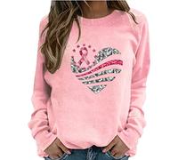 Womens Sweatshirt Crewneck Breast Cancer Awareness Long Sleeve Jumpers Casual Comfy Loose Sweatshirts Round Neck Lightweight Pullover Health Theme Promotional T Shirts