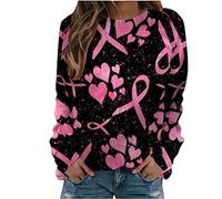 Womens Sweatshirt Crewneck Breast Cancer Awareness Long Sleeve Jumpers Casual Comfy Loose Sweatshirts Round Neck Lightweight Pullover Health Theme Promotional T Shirts
